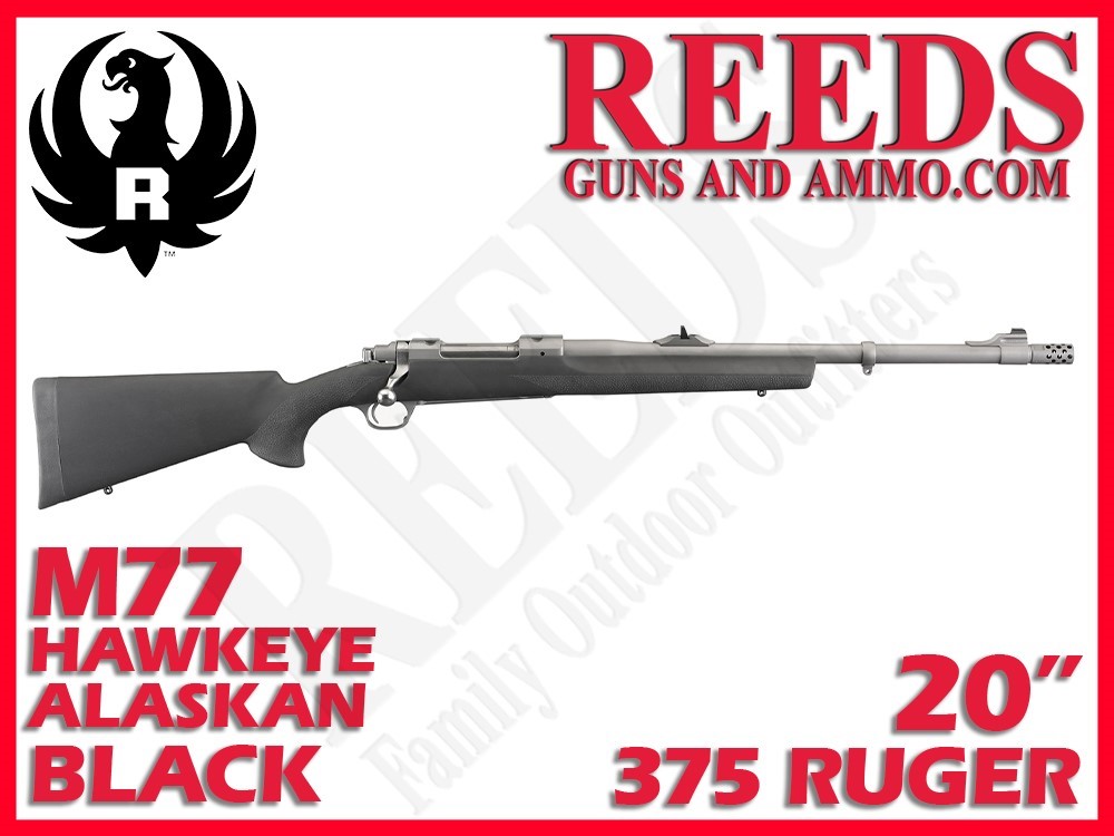 Ruger M77 Hawkeye Alaskan Black Hogue Stainless 375 Ruger 20in 57100-img-0