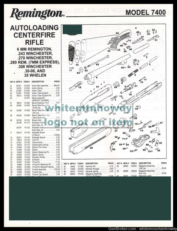 REMINGTON Model 7400 Autoloading Centerfire Rifle Parts List-img-0
