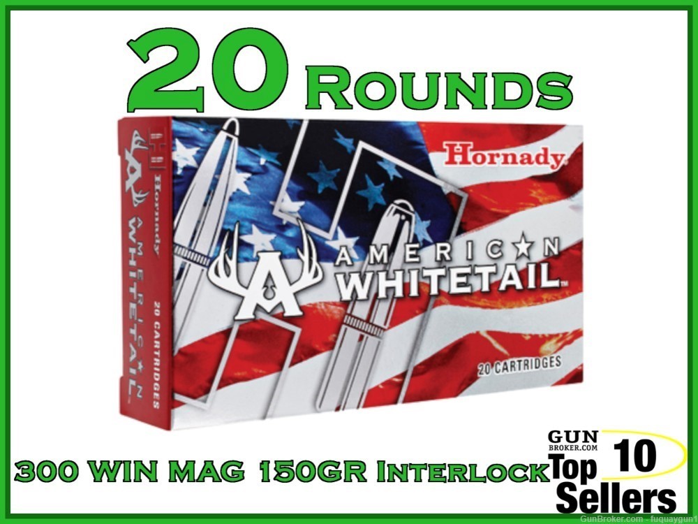 Hornady American Whitetail 300 Win Mag 150 gr InterLock Ammo 20rd Box 8204 -img-0