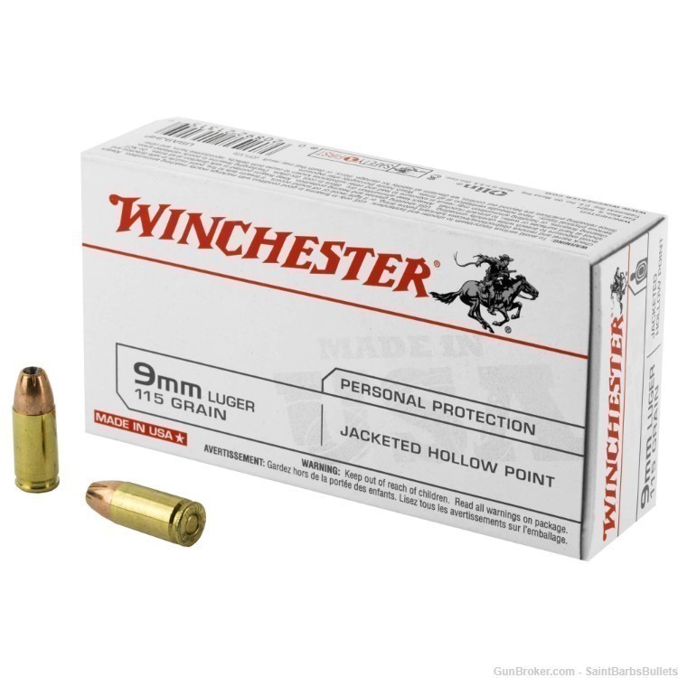 Winchester USA 9mm 115 Grain JHP - 50 Rounds-img-0