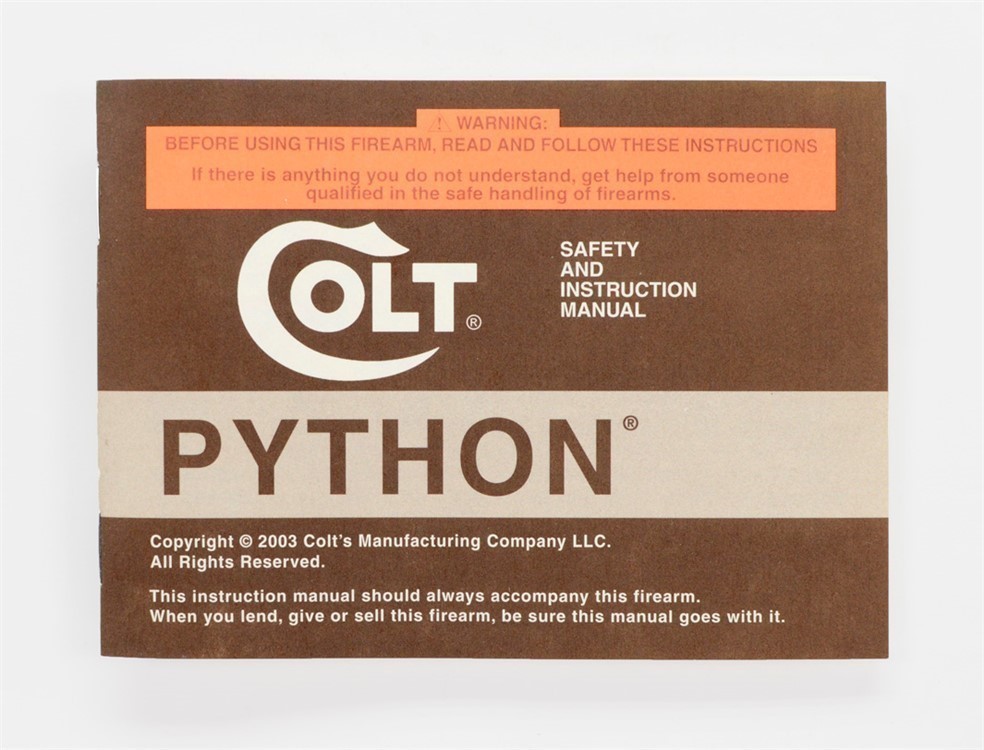 Colt Python Factory Paperwork Packet. 2003 Manual-img-2