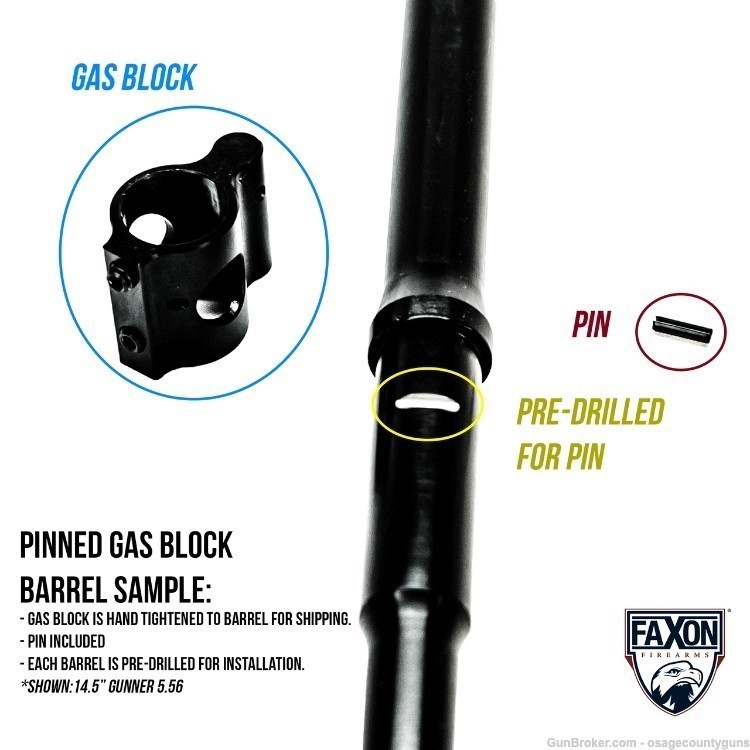 Faxon 14.5" Gunner Profile AR15 5.56mm Barrel, Pinned Gas Block -img-5