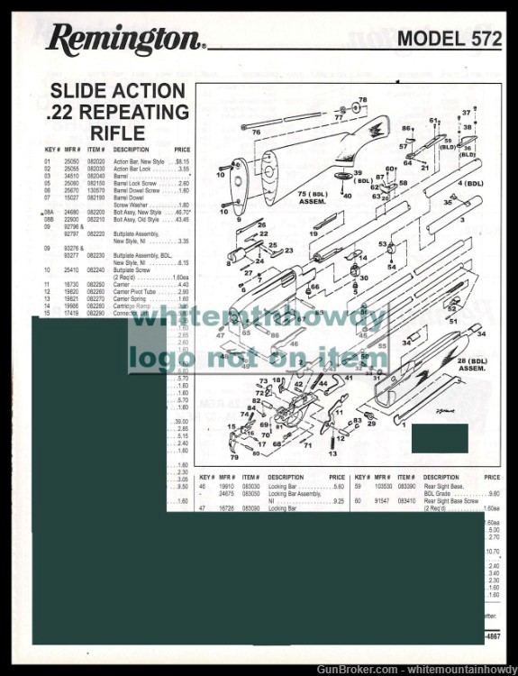 REMINGTON Model 57 Aliusw-XRION .22 Repeating Rifle Parts List-img-0