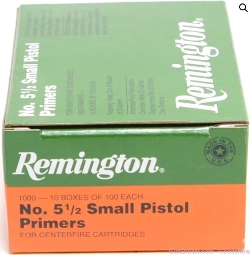 Remington Small Pistol Primers 5-1/2 1k  Pistol Small Primers Rem 5 1/2-img-0