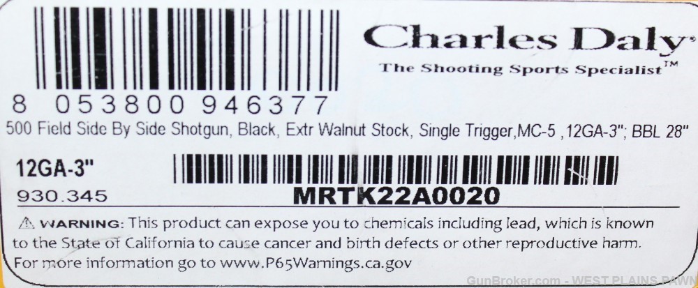 CHARLES DALY SxS BREAK OVER ACTION SHOTGUN, 12GA, 28" BRLS, (930.345)-img-11