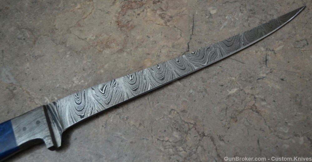 Custom Made Damascus Steel Hunting Fish Knife Texture Resin Handle(SK 118)-img-5
