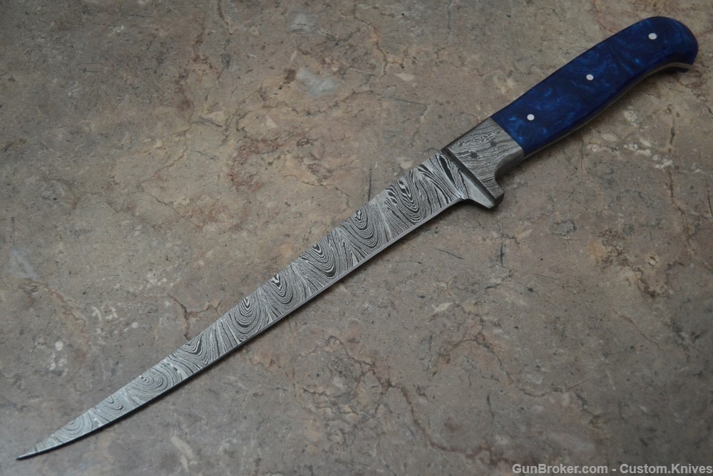 Custom Made Damascus Steel Hunting Fish Knife Texture Resin Handle(SK 118)-img-1
