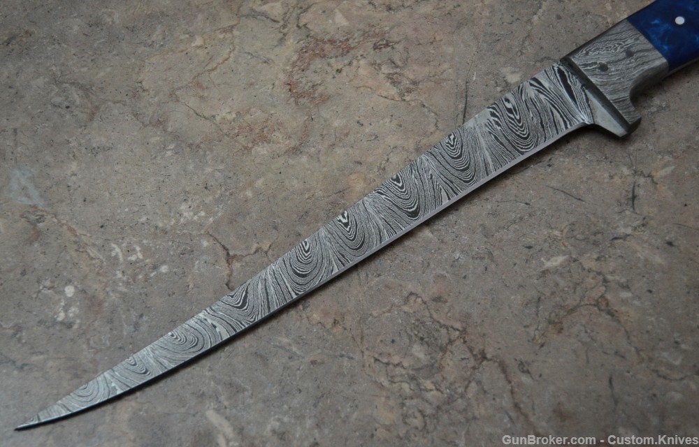 Custom Made Damascus Steel Hunting Fish Knife Texture Resin Handle(SK 118)-img-2