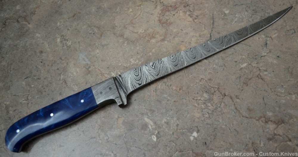 Custom Made Damascus Steel Hunting Fish Knife Texture Resin Handle(SK 118)-img-4