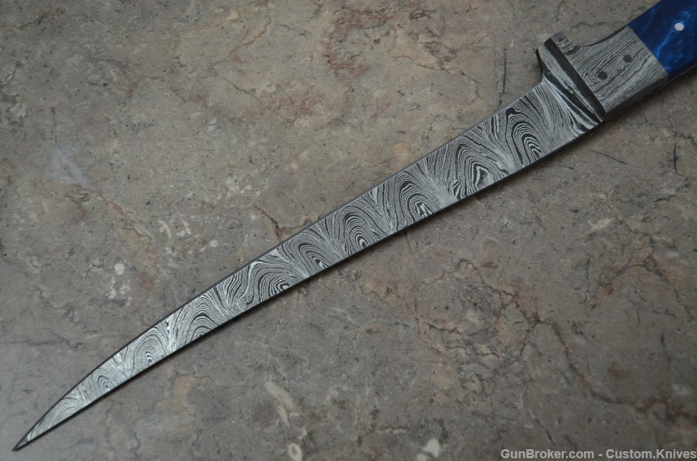 Custom Made Damascus Steel Hunting Fish Knife Texture Resin Handle(SK 118)-img-6
