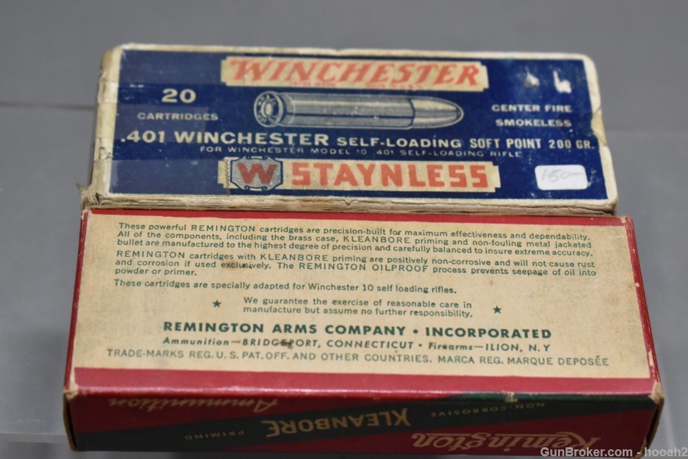 2 Full Boxes 40 Rds Vintage 401 Winchester Self Loading WSL Remington Win -img-1
