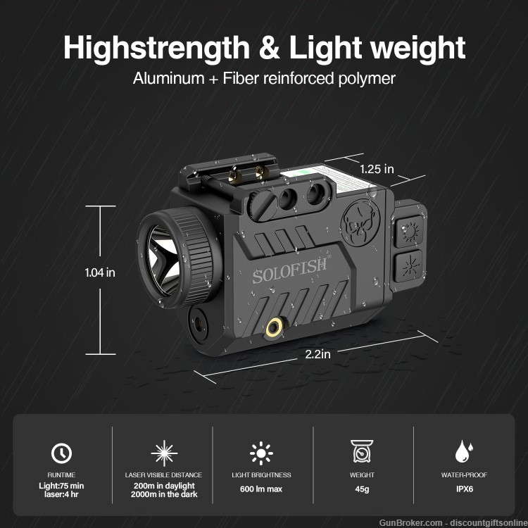 Solofish 600lm Pistol Light Laser Combo with Replaceable Battery-img-3