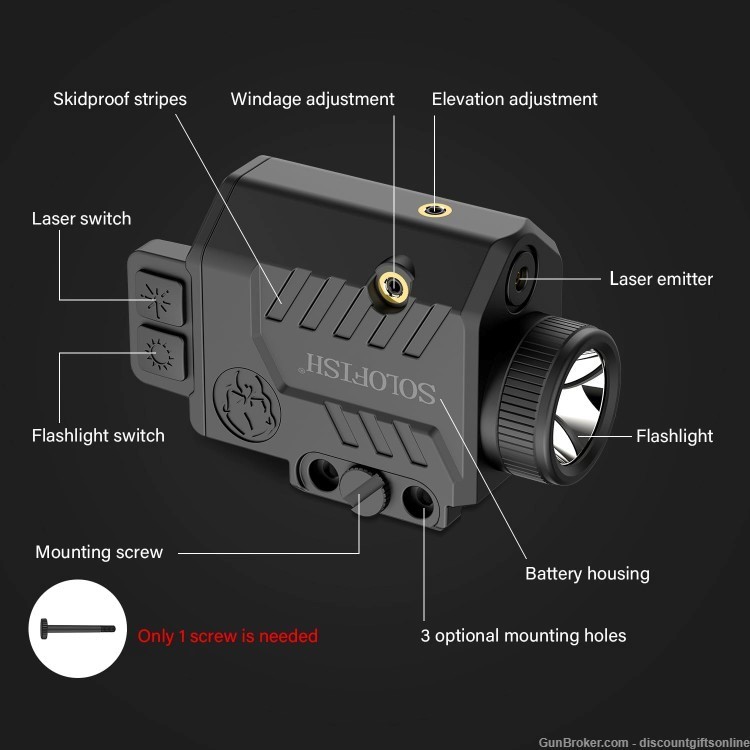Solofish 600lm Pistol Light Laser Combo with Replaceable Battery-img-5