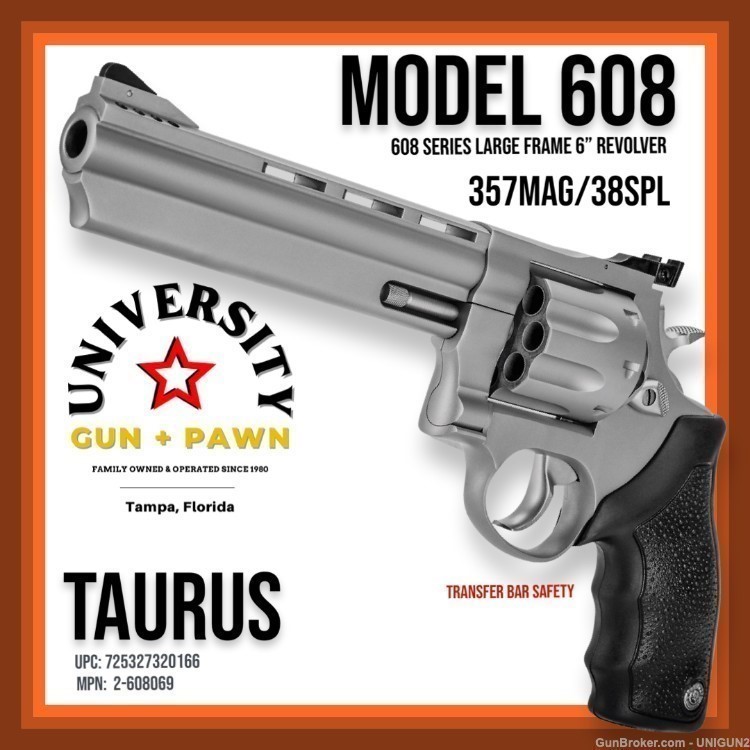 TAURUS Model 608 M608 6" 357 MAG Ported Revolver 725327320166 2-608069-img-0