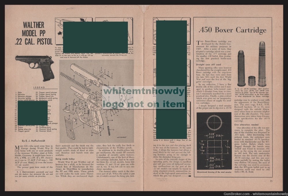 1957 WALTHER PP .22 Pistol Schematic Exploded Parts List Assembly Article-img-0