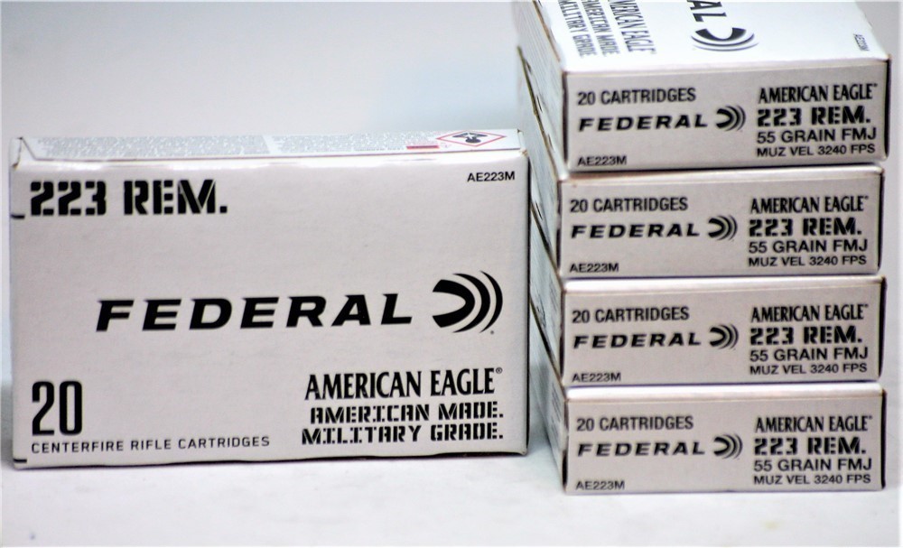 223 100 Rounds Federal American Eagle 55 Grain FMJ BT REM FMJ-img-3