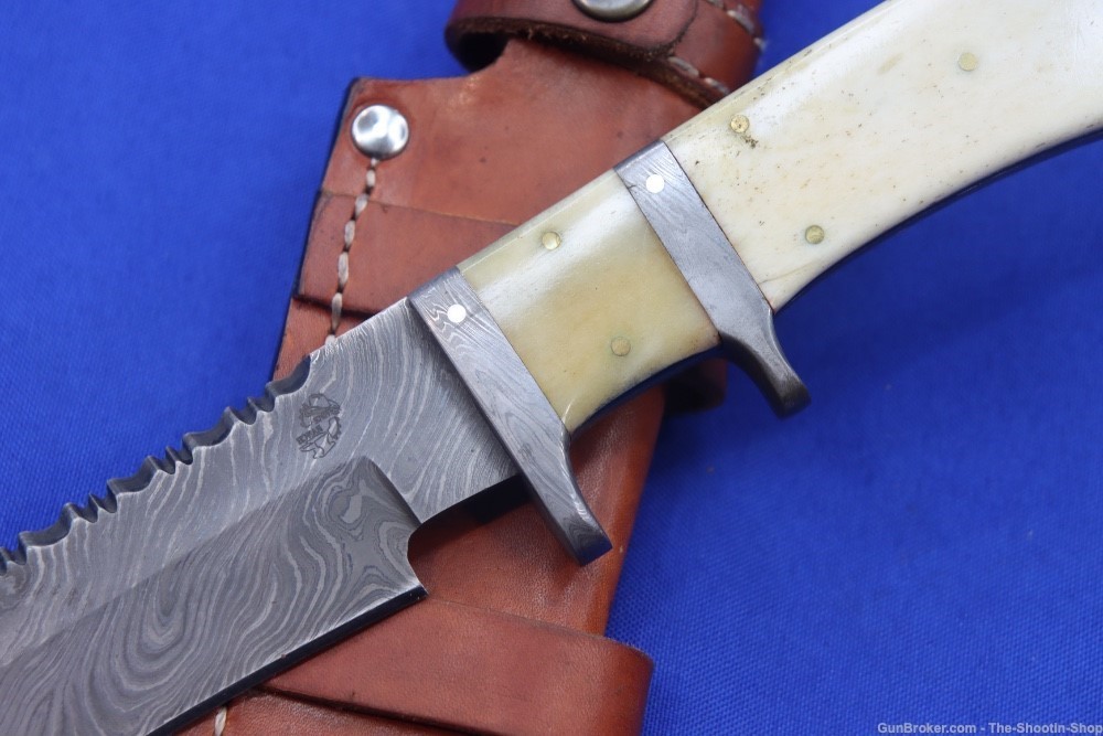 Knives Ranch Custom Bowie Knife Damascus Blade Hunter Bone Handle Leather -img-4