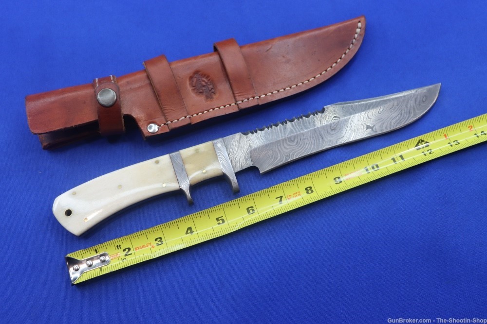 Knives Ranch Custom Bowie Knife Damascus Blade Hunter Bone Handle Leather -img-38