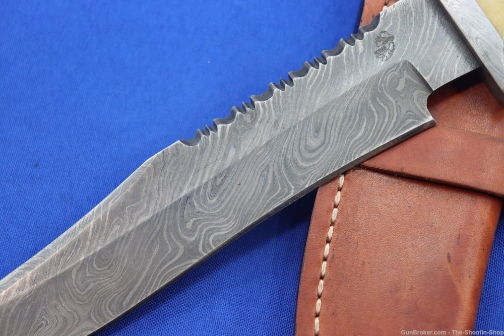 Knives Ranch Custom Bowie Knife Damascus Blade Hunter Bone Handle Leather -img-2