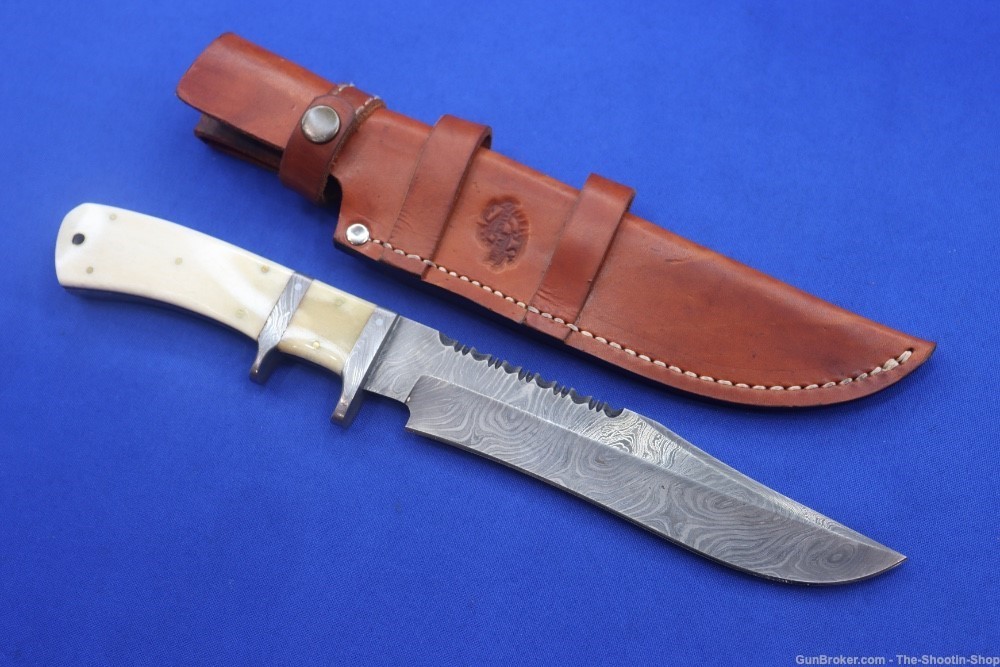 Knives Ranch Custom Bowie Knife Damascus Blade Hunter Bone Handle Leather -img-6