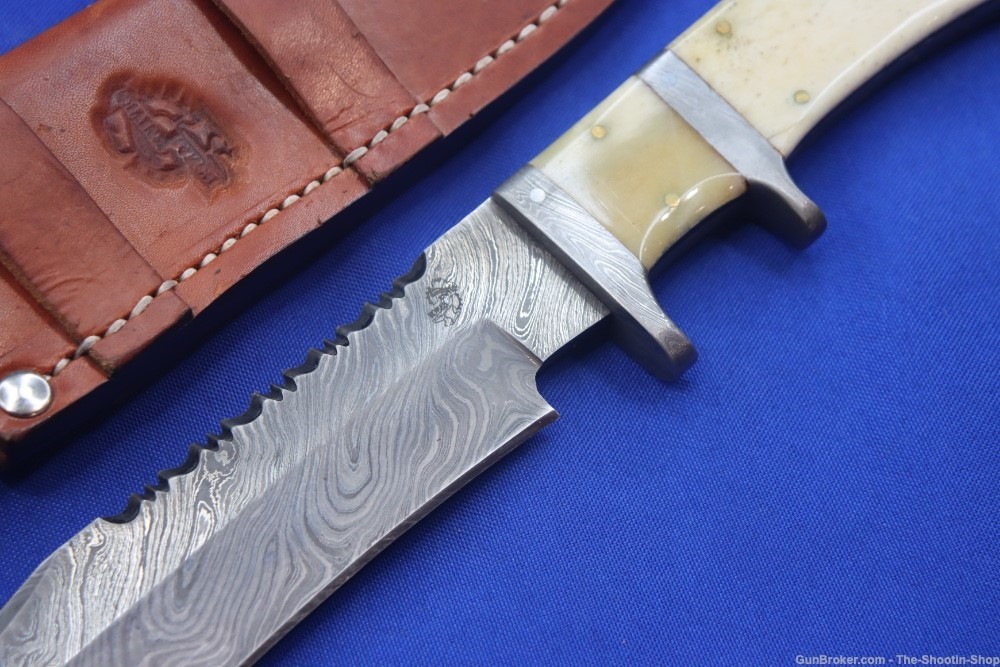Knives Ranch Custom Bowie Knife Damascus Blade Hunter Bone Handle Leather -img-23