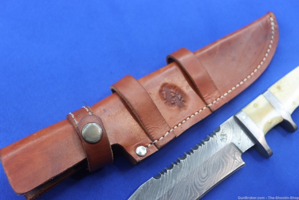 Knives Ranch Custom Bowie Knife Damascus Blade Hunter Bone Handle Leather -img-29