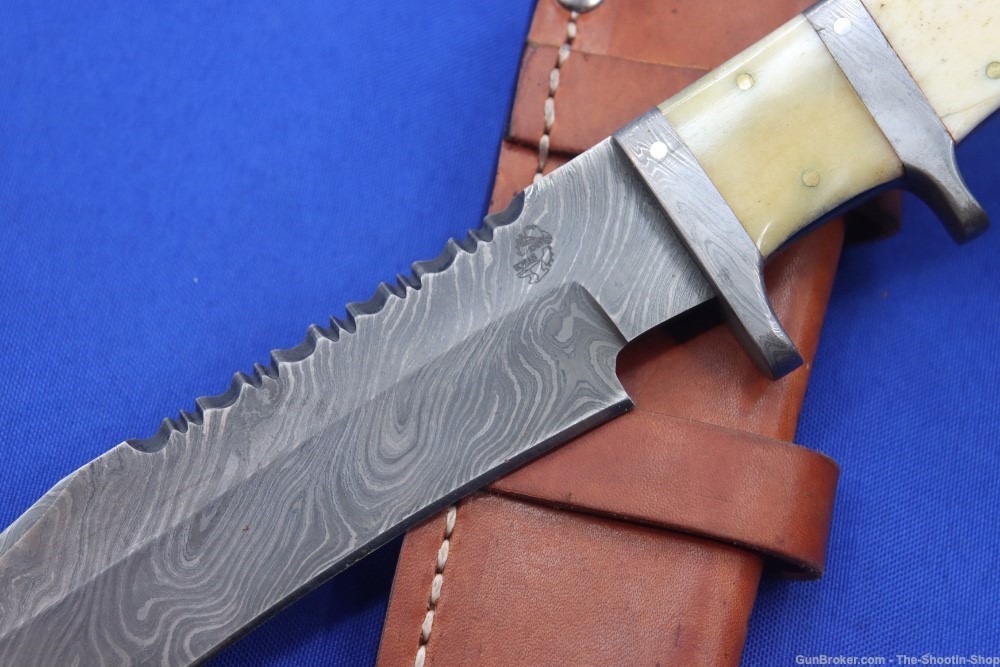 Knives Ranch Custom Bowie Knife Damascus Blade Hunter Bone Handle Leather -img-3