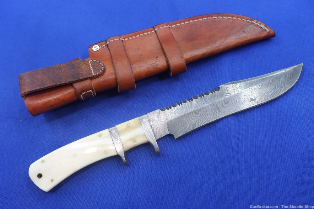 Knives Ranch Custom Bowie Knife Damascus Blade Hunter Bone Handle Leather -img-31