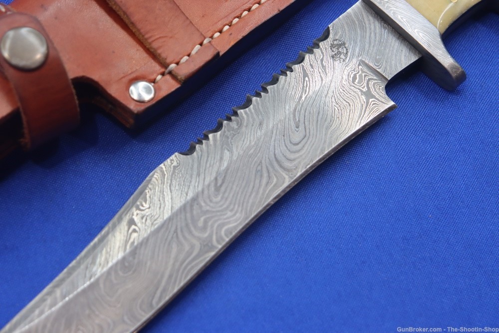 Knives Ranch Custom Bowie Knife Damascus Blade Hunter Bone Handle Leather -img-22