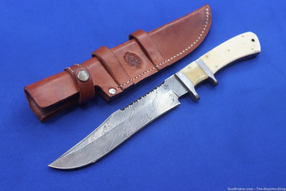 Knives Ranch Custom Bowie Knife Damascus Blade Hunter Bone Handle Leather -img-20