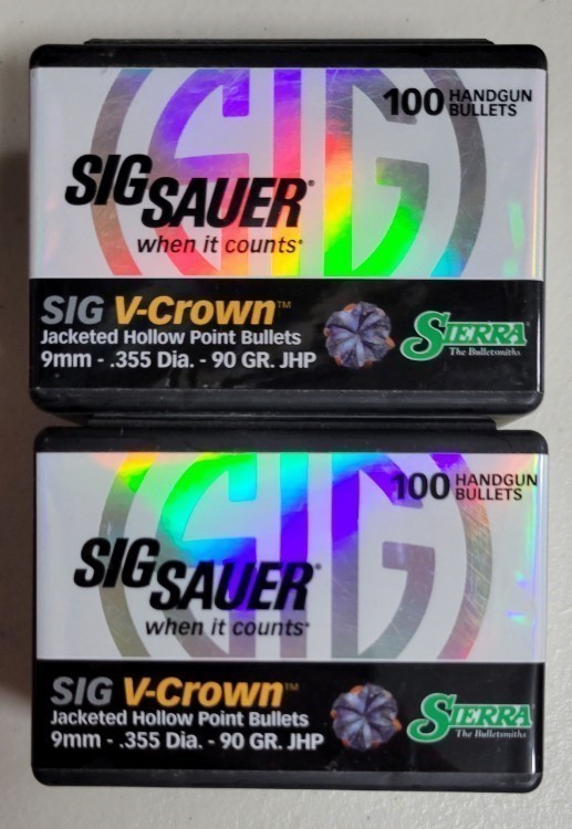 Sig Sauer V-Crown 9mm .355 90gr jhp projectiles lot of 200 9990-img-1