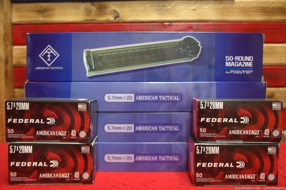 Federal 40 Grain 5.7x28MM ammo American Tactical PS90 / P90 4, 50 rnd Mags-img-0