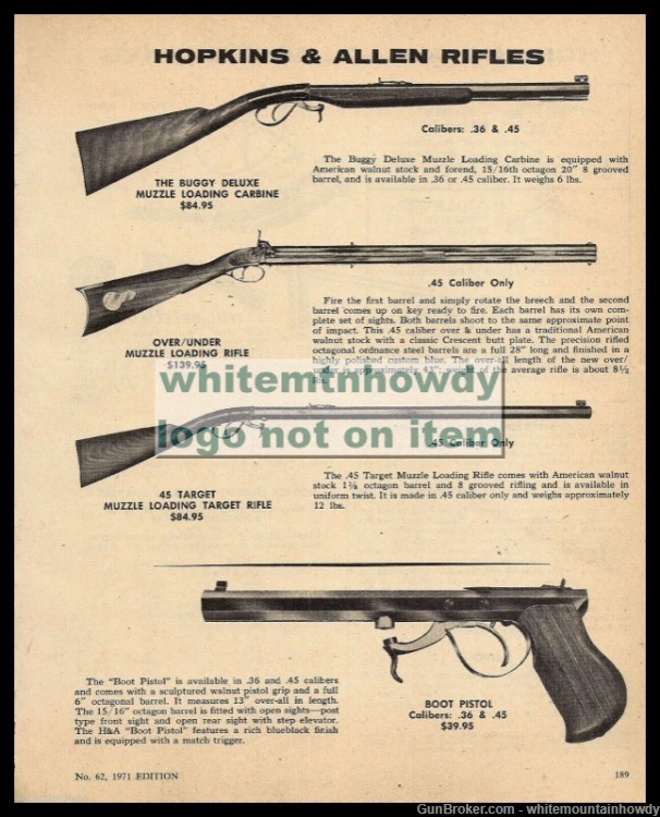 1971 HOPKINS & ALLEN Buggy Muzzle Loading Over-Under .45 Rifle PRINT AD-img-0