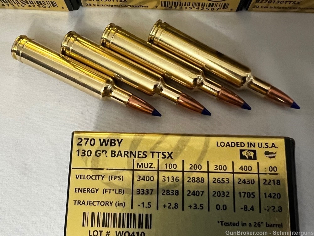 Weatherby 270 wby mag 130 Grain Barnes TTSX  Select Plus ammo  New Stock-img-2
