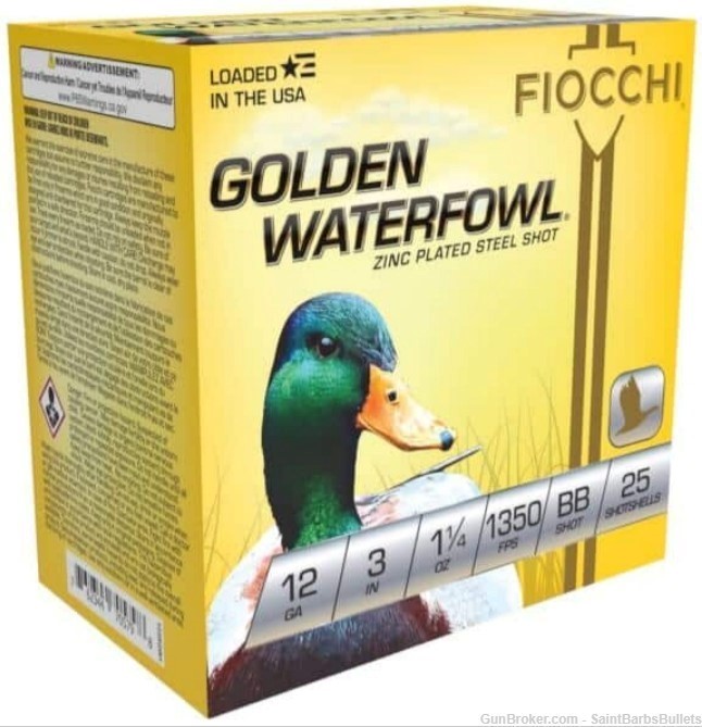 Fiocchi Golden Waterfowl 12 Gauge 1350 fps 3? 1 1/4 oz. BB – 25 Rounds-img-0
