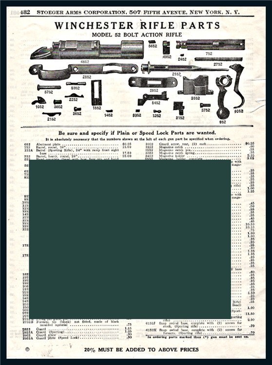 1945 WINCHESTER Model 52 Bolt action Rifle Parts List AD-img-0