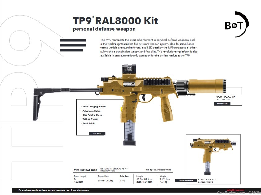 B&T TP9 SBR - RAL8000 with matching suppressor - PREORDER - 1 of 120-img-0