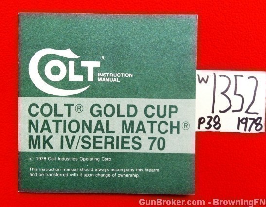 Orig Colt Gold Cup Match Owners Instruction Manual 1978-img-0