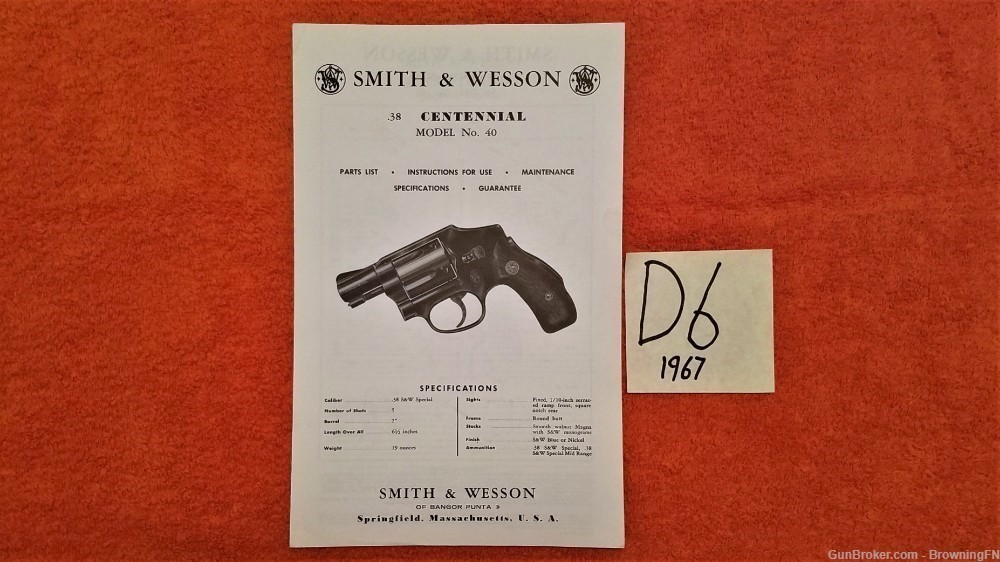 Original S&W Smith & Wesson Model 40 Owners Instruction Manual 1967-img-0