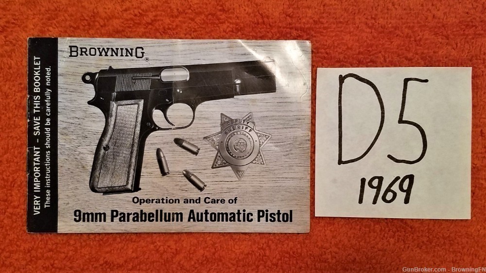 Original Browning 9mm Parabellum Owners Instruction Manual 1969-img-0