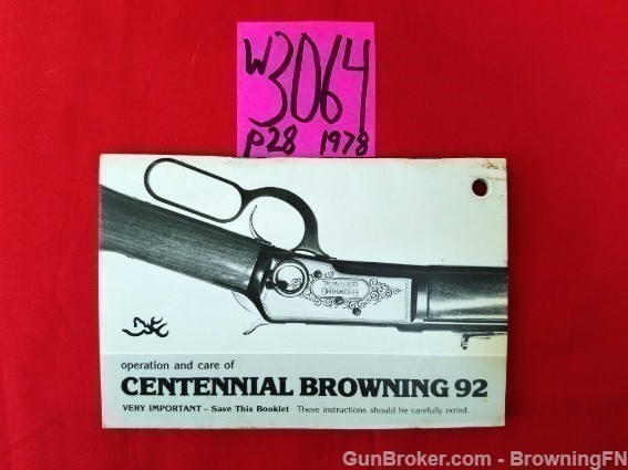 Orig Browning 92 Centennial Owners Instruction Manual 1978-img-0