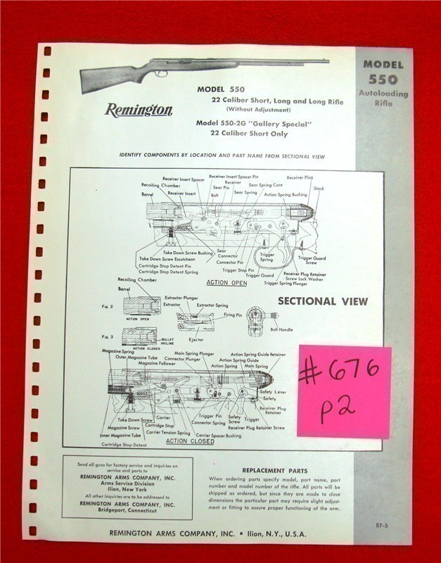 Orig Remington Parts List Schematics Model 550-img-0
