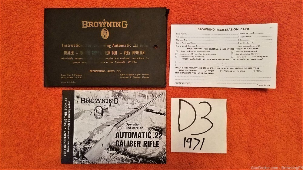 Original Browning Automatic .22 Rifle Owners Manual 1971-img-0