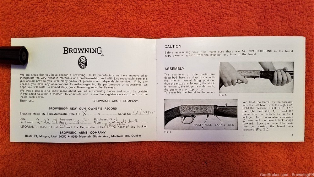 Original Browning Automatic .22 Rifle Owners Manual 1971-img-1