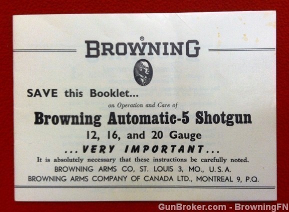 Orig Browning Automatic-5 Shotgun Owners Manual-img-1