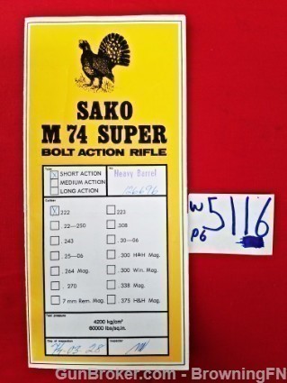 Orig Sako Model 74 Super Owners Instruction Manual-img-0