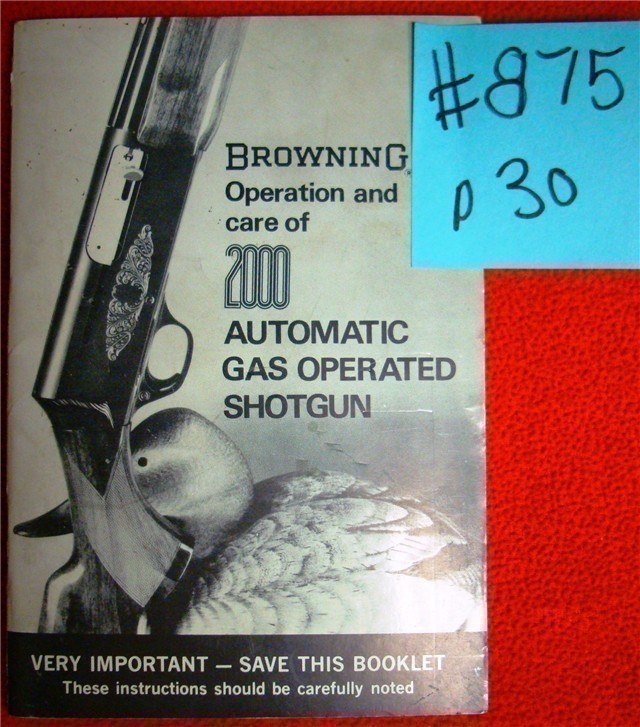 Orig Browning Owners Instruction Manual 2000 Auto Gas Oper Shotgun-img-0