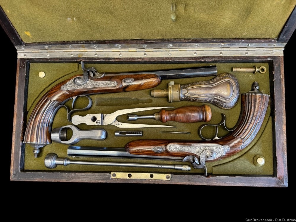Amazing Antique V.Chr. Schilling Suhl German Dueling Pistols Matched Pair  -img-2