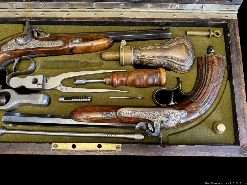 Amazing Antique V.Chr. Schilling Suhl German Dueling Pistols Matched Pair  -img-1