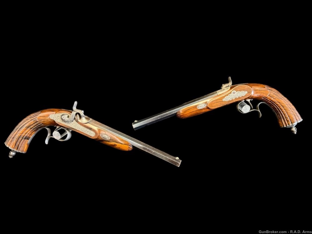 Amazing Antique V.Chr. Schilling Suhl German Dueling Pistols Matched Pair  -img-4